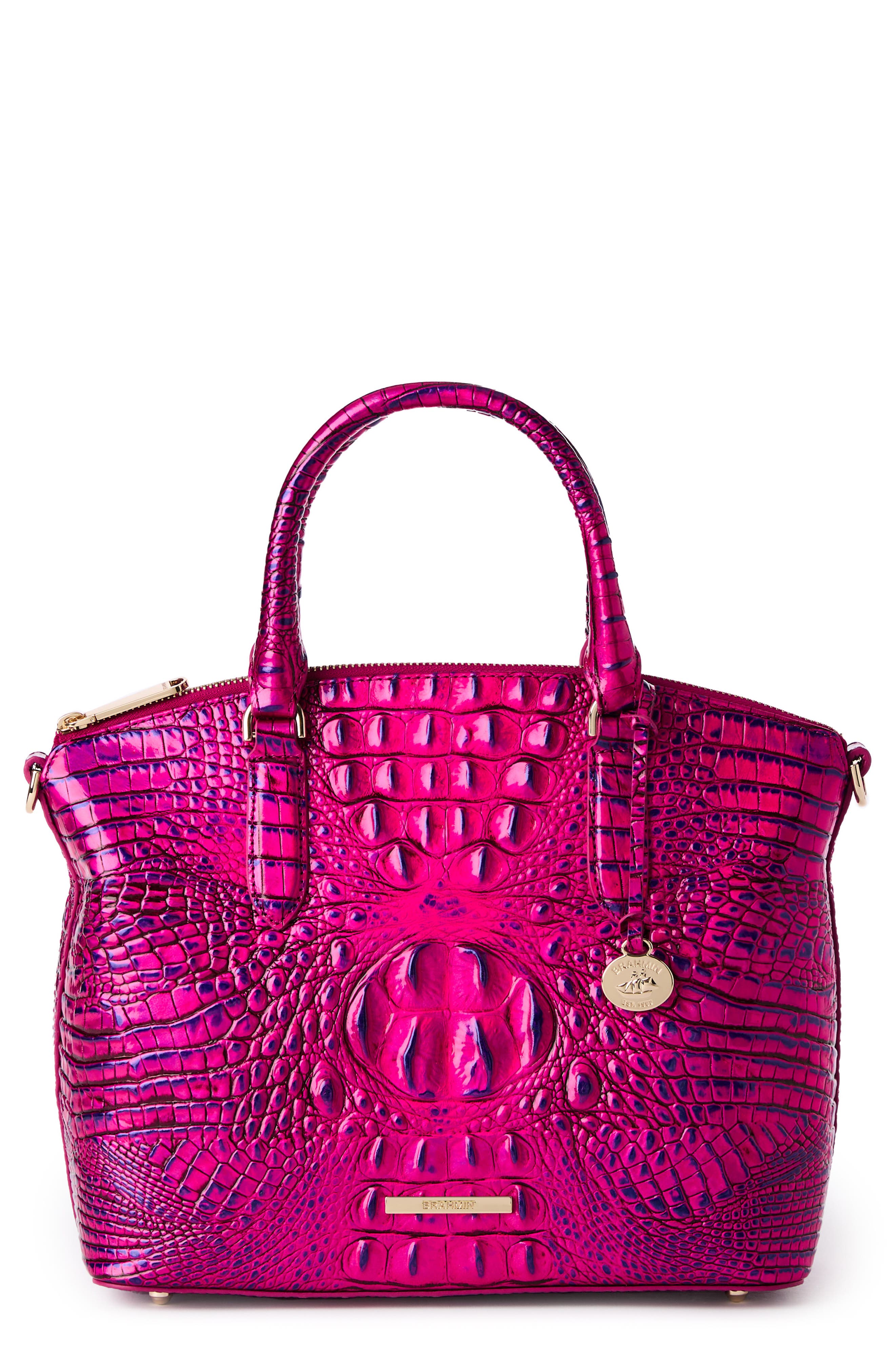 Brahmin Duxbury Croc Embossed Leather Satchel in Voltage Violet 