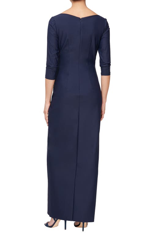 Shop Alex Evenings Surplice V-neck Three-quarter Sleeve Gown In Navy