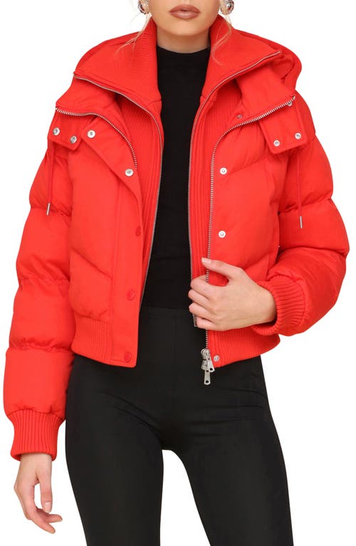 Shop Avec Les Filles Thermalpuff™ Crop Puffer Jacket With Rib Bib In Maraschino