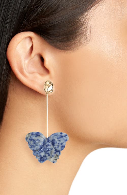 Shop Nakamol Chicago Butterfly Stone Drop Earrings In Gold/blue/grey