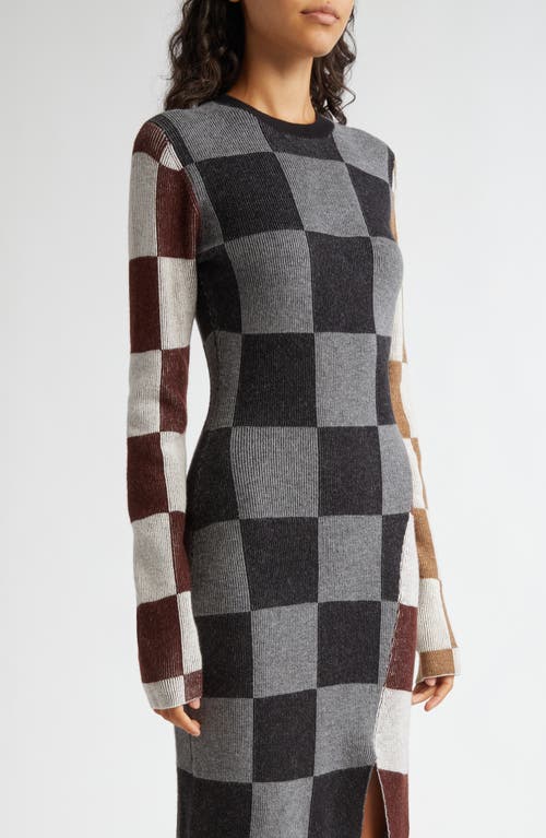 Shop Stine Goya Checkerboard Long Sleeve Sweater Dress In Chocolate Combo