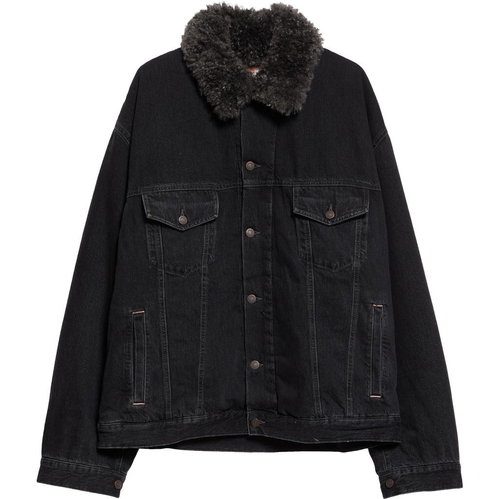 Acne Studios Robert Denim Jacket With Faux Shearlingtrim In Black