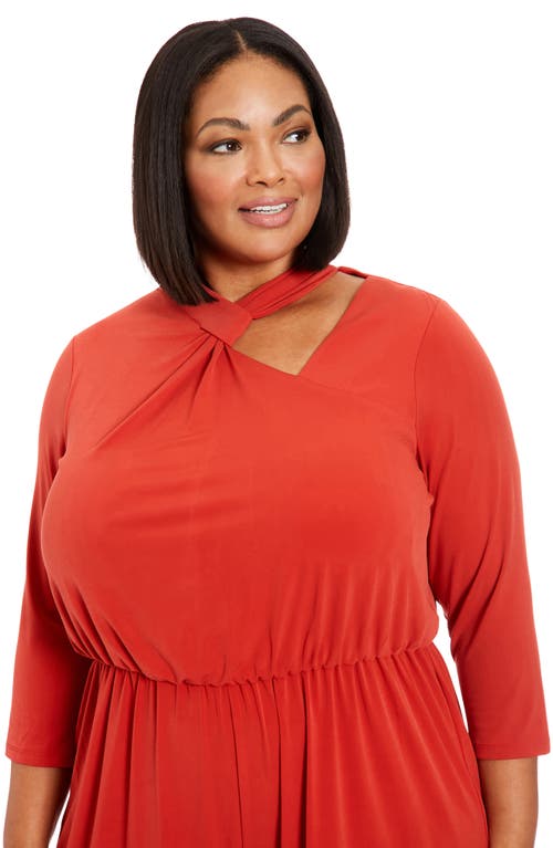 London Times Asymmetric Neck Stretch Jersey Jumpsuit In Red