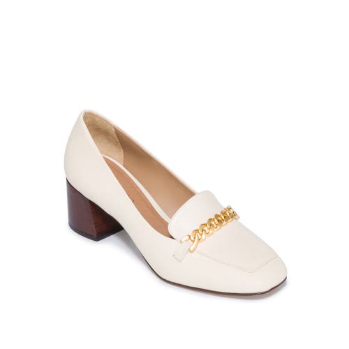 Shop Bernardo Footwear Avery Heeled Chain Loafer In Eggshell