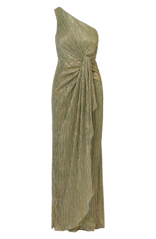 Shop Adrianna Papell One-shoulder Evening Gown In Green Slate