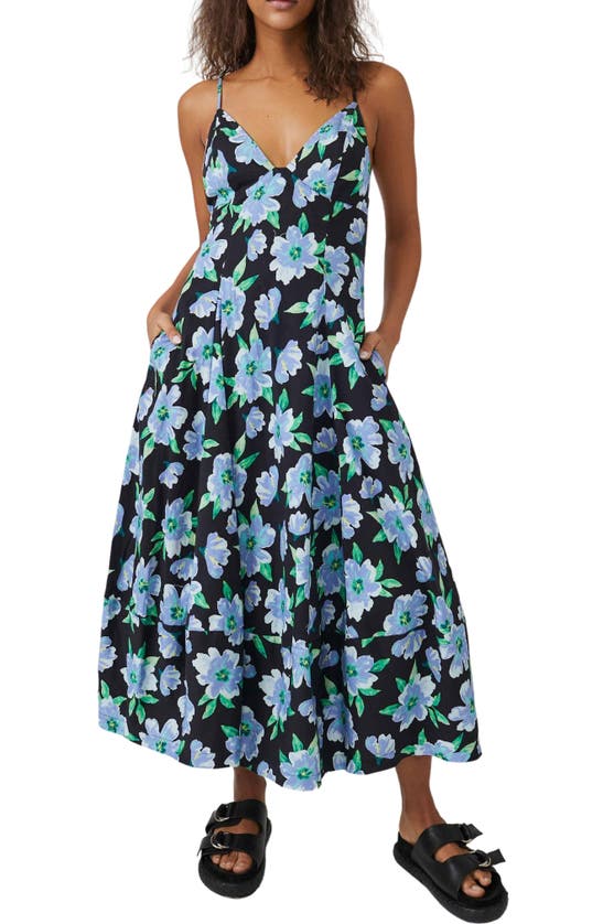 Free People Finer Things Printed Midi Dress In Black Combo