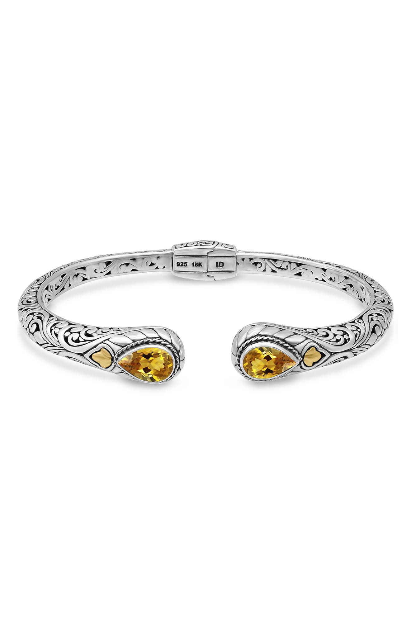 DEVATA | 18K Gold & Sterling Silver Citrine Bali Filigree Hinge Cuff ...