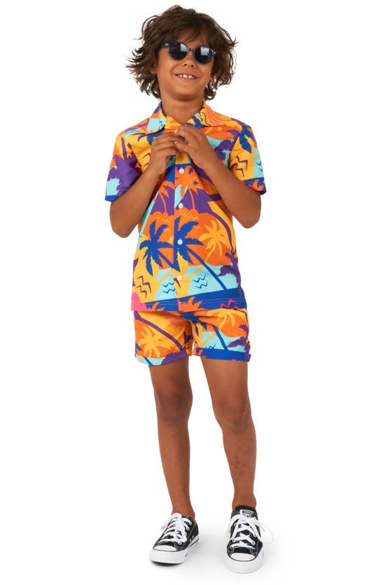 Shop Opposuits Kids' Palm Power Camp Shirt & Shorts Set In Orange Multi