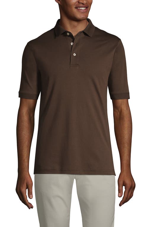 Shop Lands' End Short Sleeve Cotton Supima Polo Shirt In Rich Coffee