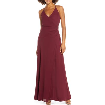 Wayf The Allison Faux Wrap Chiffon Gown, Red