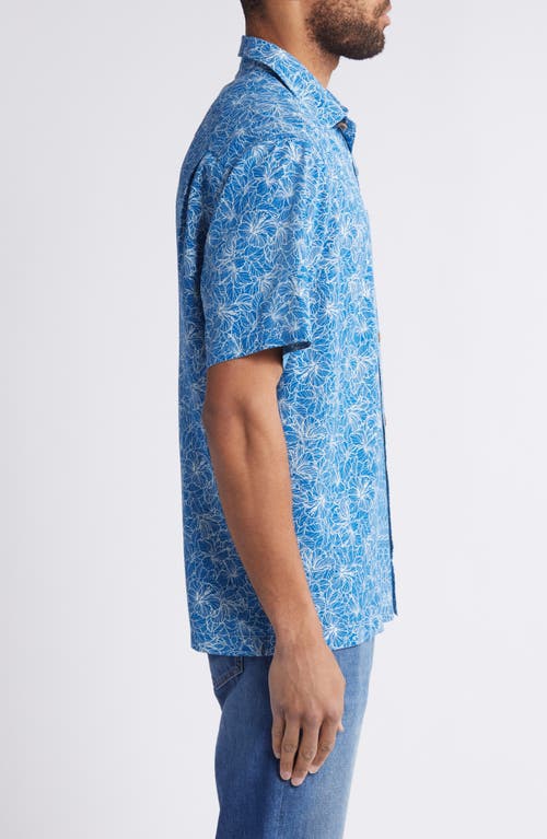 Shop Tommy Bahama Hight Tide Hibiscus Print Short Sleeve Silk Button-up Shirt In Indigo Coast