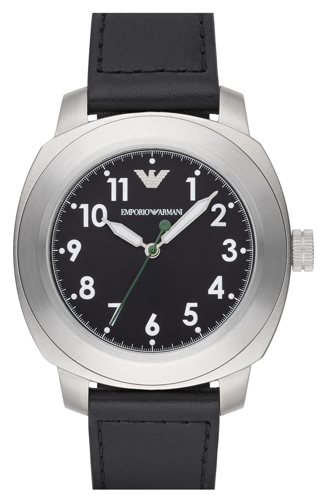 Emporio Armani Round Leather Strap Watch, 46mm Nordstrom