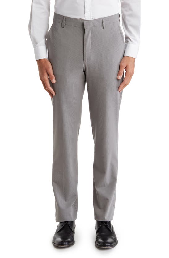 Berle Flat Front Houndstooth Wool Trousers In Grey