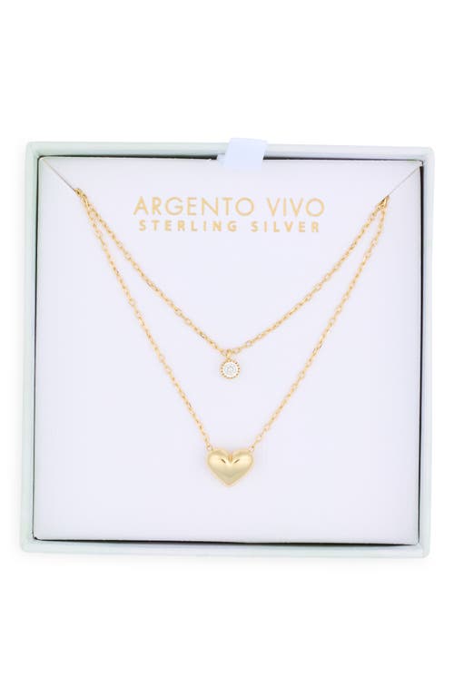 Argento Vivo Sterling Silver Cubic Zirconia Charm & Puffy Heart Pendant Layered Necklace In Gold