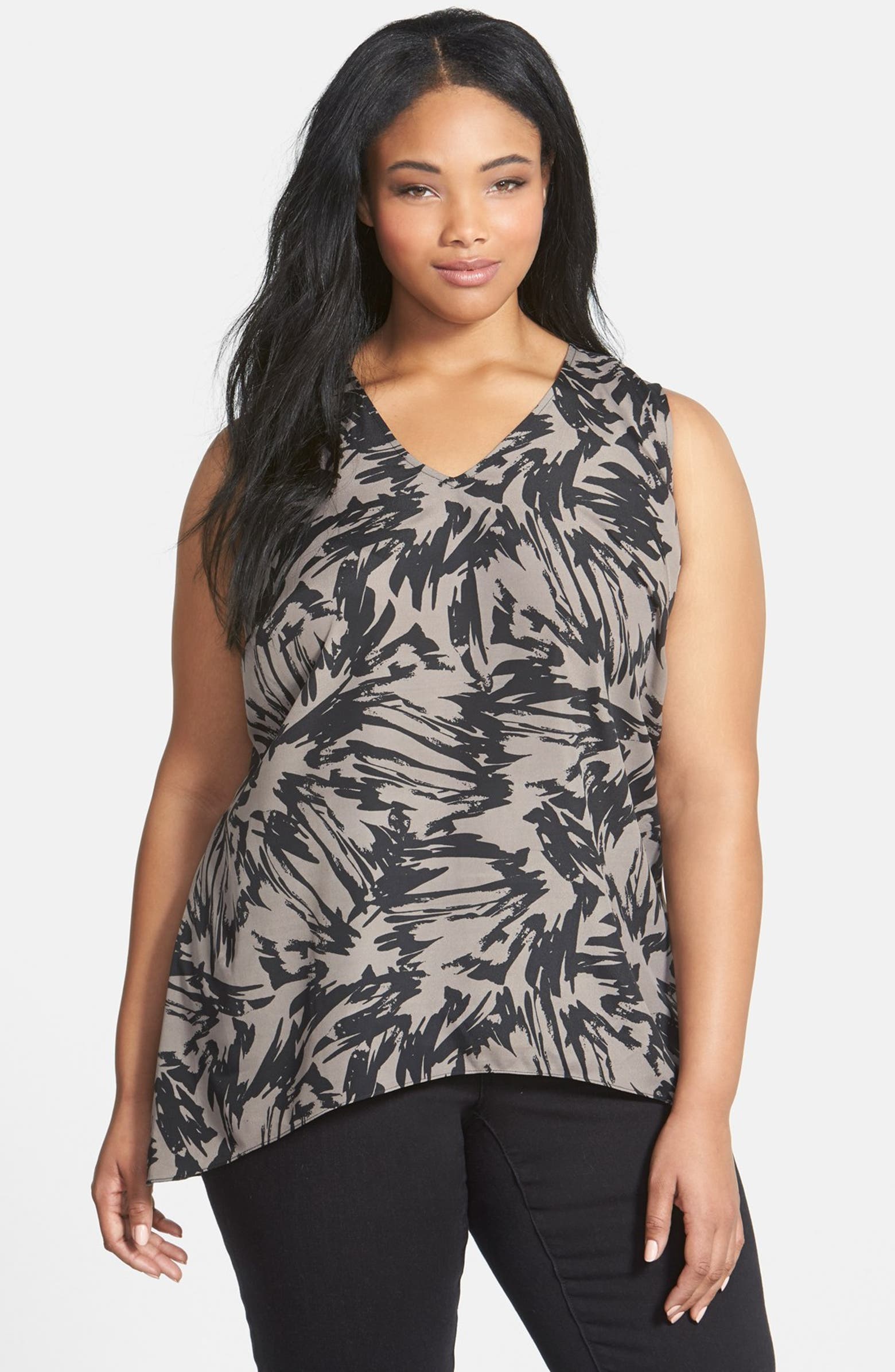 Vince Camuto Mixed Print V-Neck Blouse (Plus Size) | Nordstrom