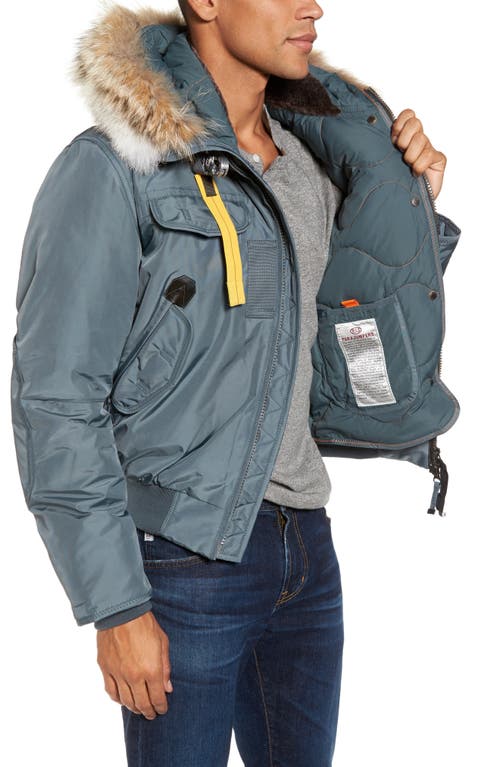 Shop Parajumpers Slim Down Bomber Jacket With Faux Fur & Genuine Coyote Fur Trim In Teal