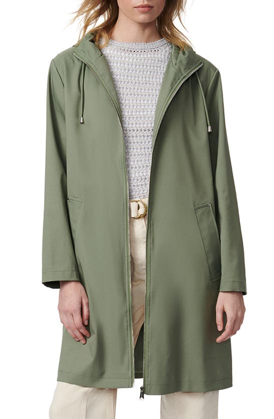 Shop Bernardo Water Resistant Hooded Long Raincoat In Olive