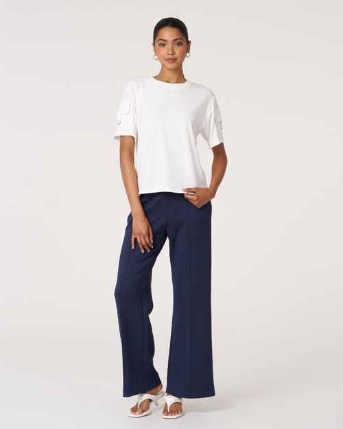 Rebody Active Madison Pintuck Wide Leg Scuba Pant 30" In Cool Navy