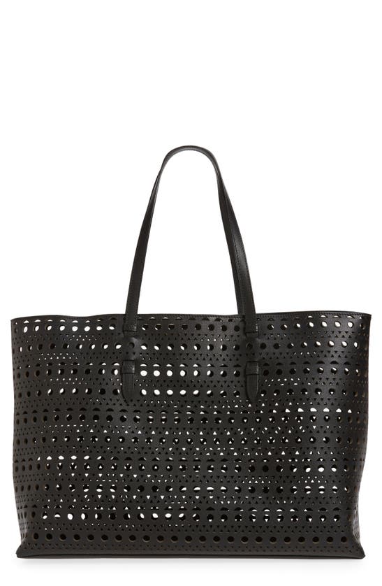 Shop Alaïa Mina 44 Perforated Leather Tote In 999 - Noir