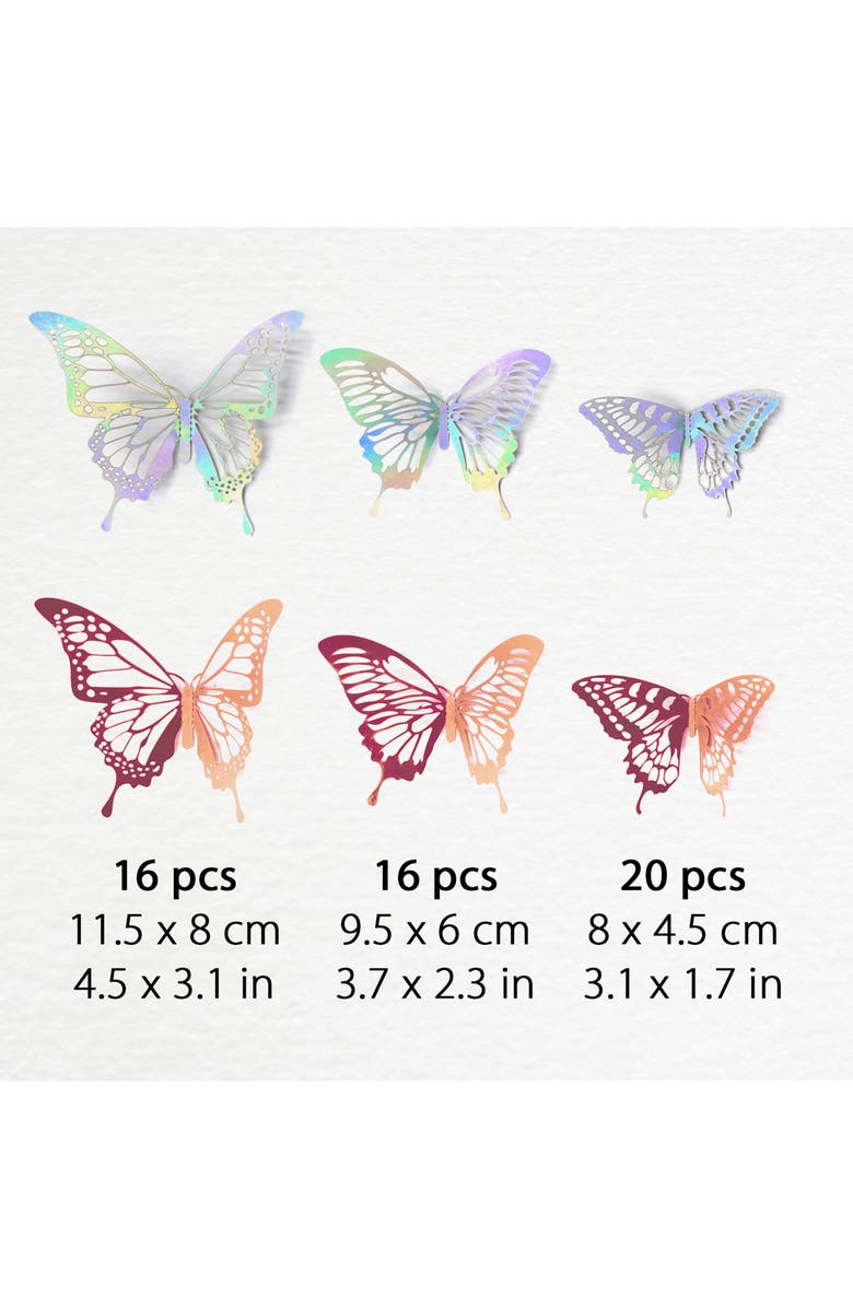 WALPLUS Rose Gold and Holographic Silver Floral 3D Butterflies Mix ...