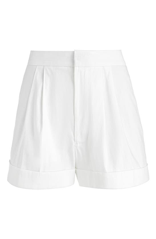 Shop Alice And Olivia Conry Pleated Linen Blend Cuffed Shorts In Off White