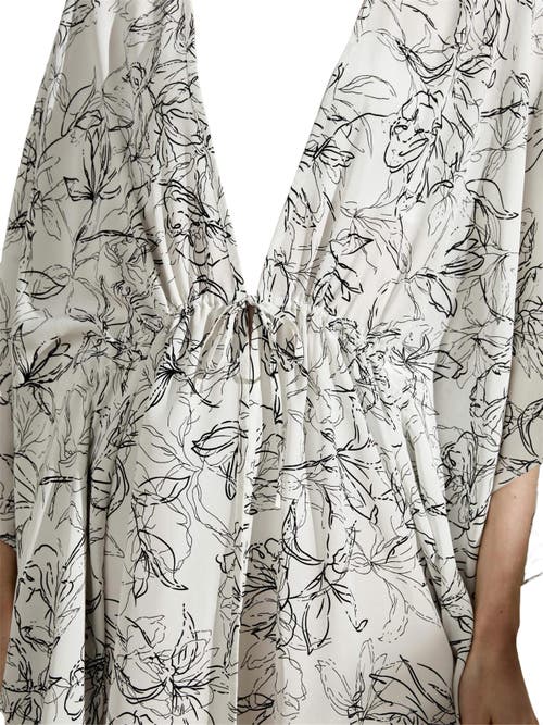 Lilysilk Floral Sketch Silk Cardigan In Black-white Floral Pattern