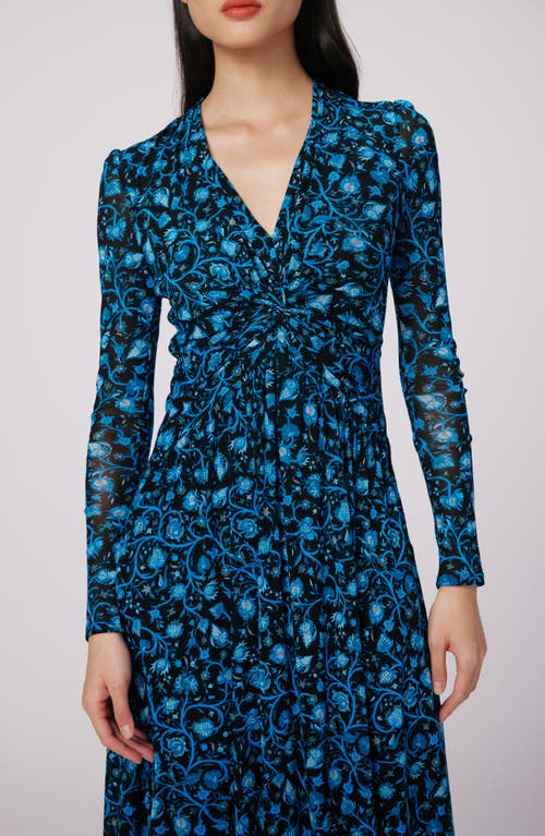 Shop Dvf Diane Von Furstenberg Burton Floral Print Long Sleeve Mesh Midi Dress In Fleetwood Folk Blue