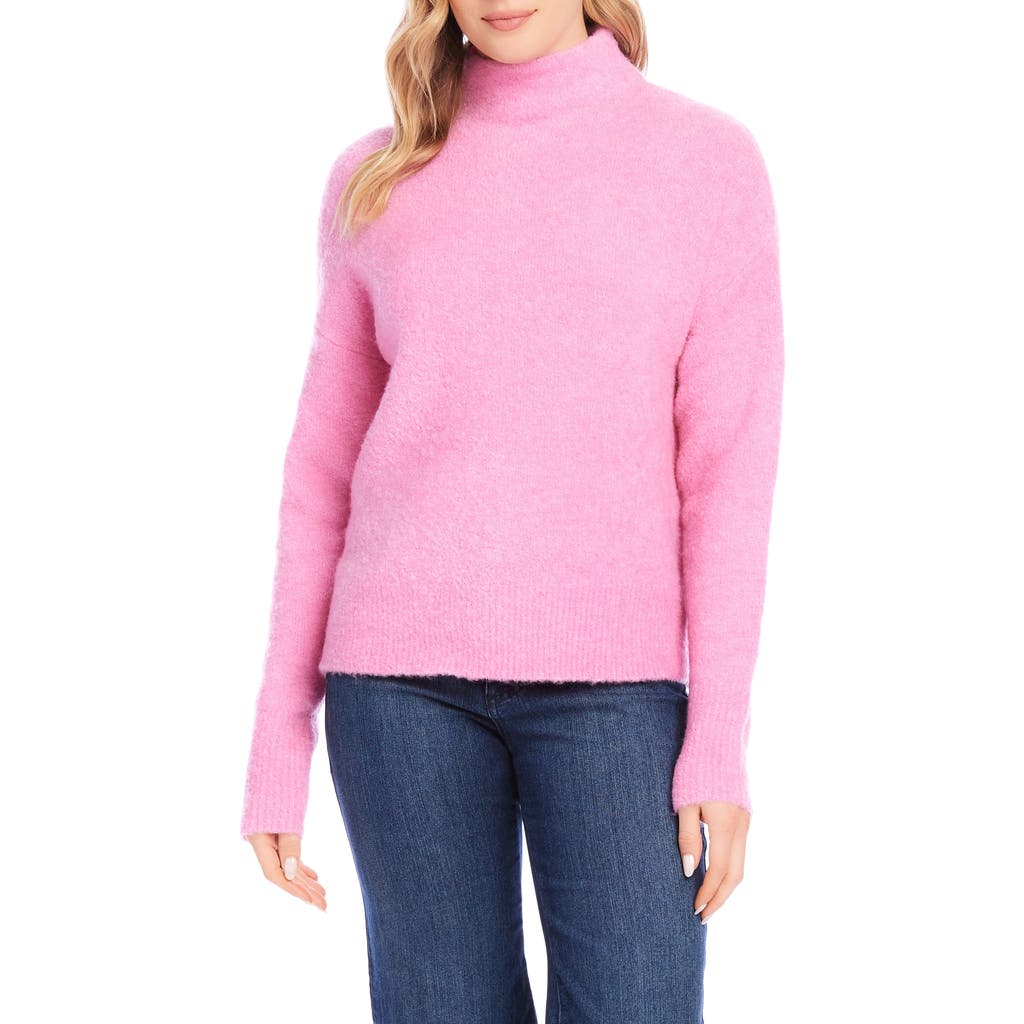 Shop Karen Kane Funnel Neck Bouclé Sweater In Peony