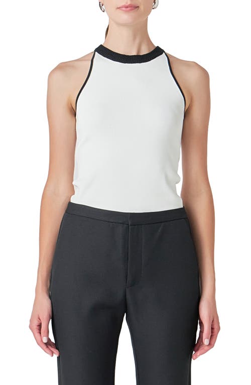 Endless Rose Contrast Detail Sleeveless Top White/Black at Nordstrom,