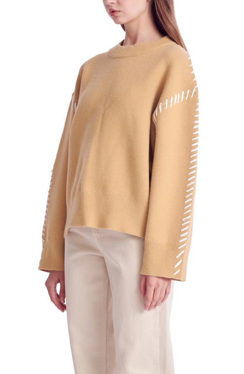 Shop English Factory Whipstitch Accent Crewneck Sweater In Camel/cream