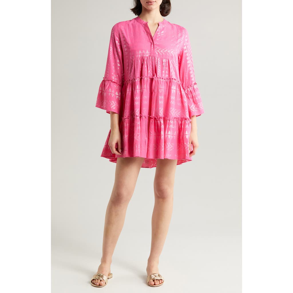 Elan Metallic Bell Sleeve Cover-up Dress In Pink