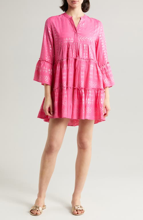 Metallic Bell Sleeve Cover-Up Dress in Pink/Silver