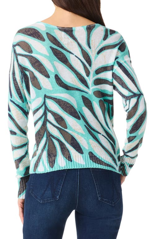 Shop Nic + Zoe Nic+zoe Supersoft Flora Grid Sweater In Aqua Multi