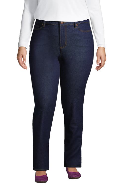 Shop Lands' End Plus Size Mid Rise Straight Leg Blue Jeans In River Rinse