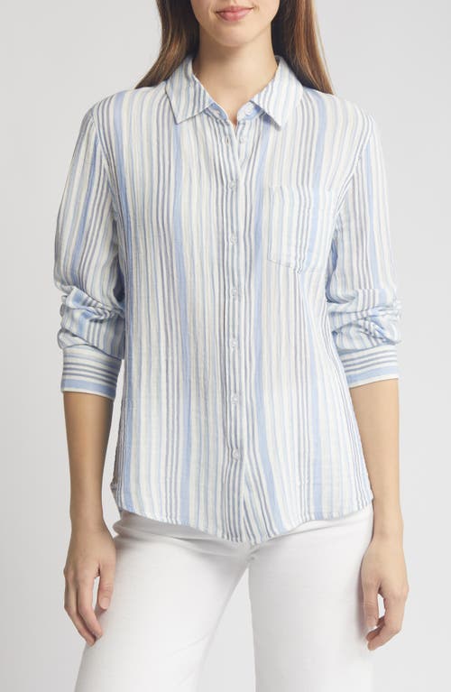 caslon(r) Stripe Cotton Gauze Button-Up Shirt in Ivory Cloud- Blue Vera Stripe