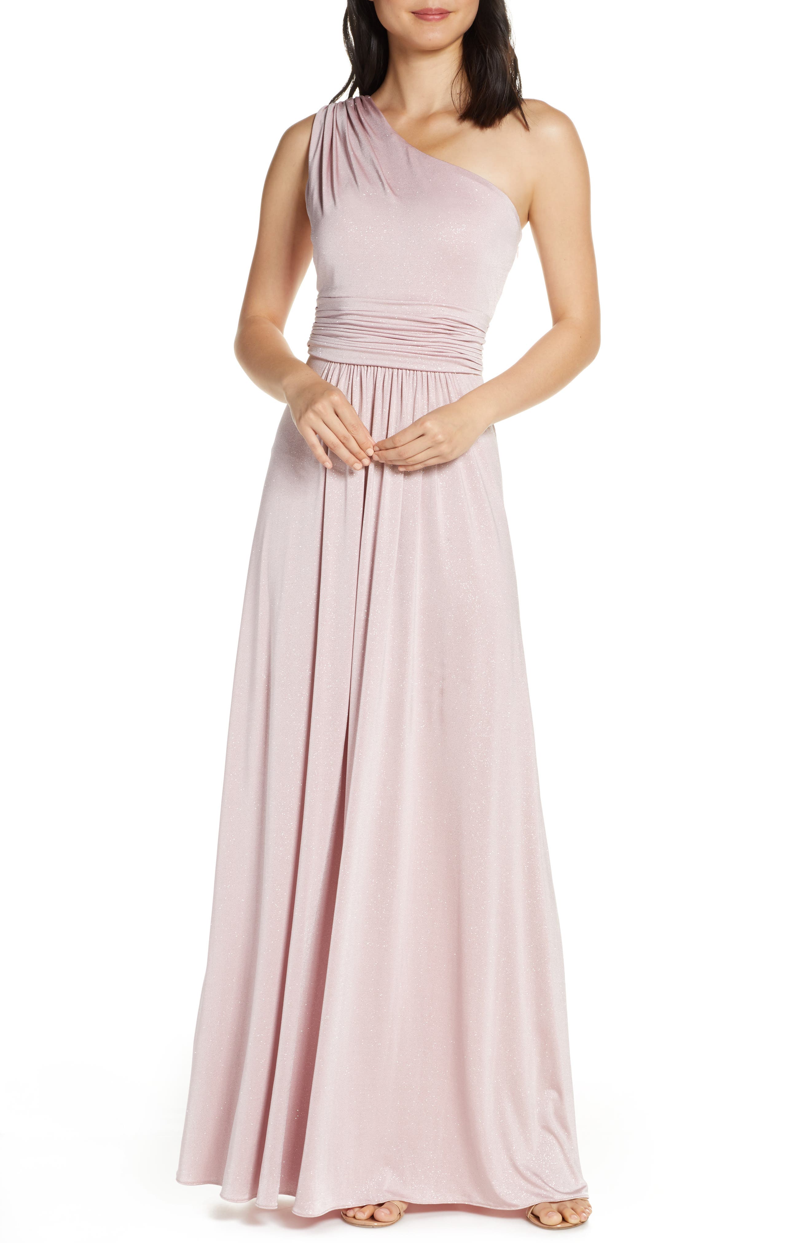 Vince Camuto One-Shoulder Glitter Gown, Pink