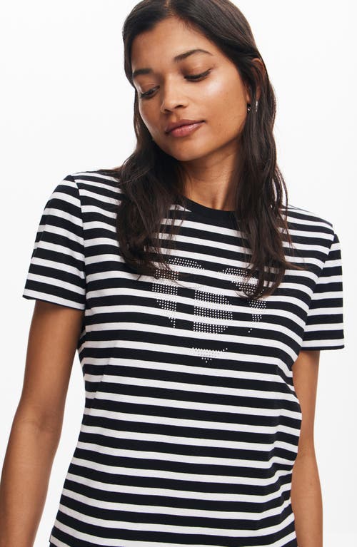 Shop Desigual Daisy Stripe Cotton Graphic T-shirt In White