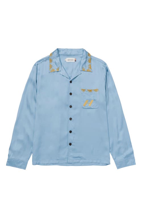 Shop Honor The Gift Palm Stitch Embroidered Long Sleeve Camp Shirt In Blue