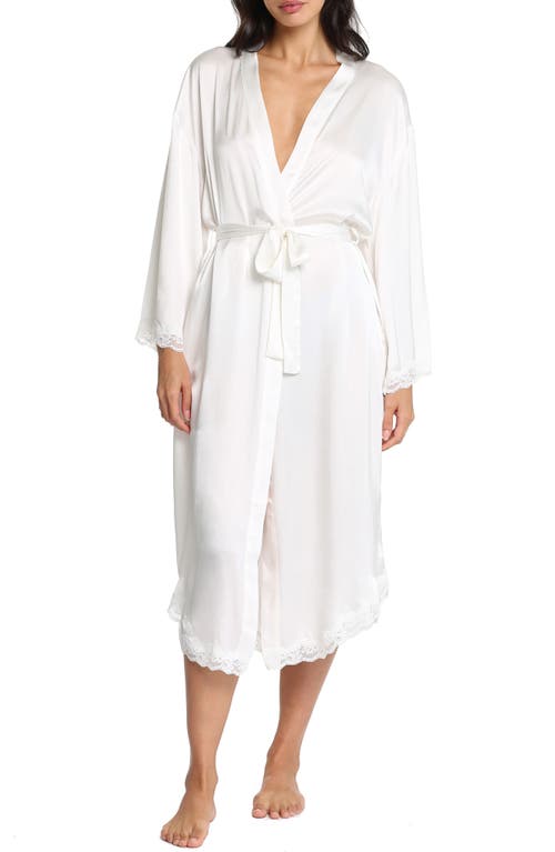 Camille Lace Trim Silk Robe in Ivory