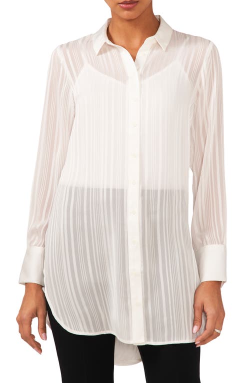 halogen(r) Variegated Tonal Stripe Button-Up Tunic Shirt in New Ivory