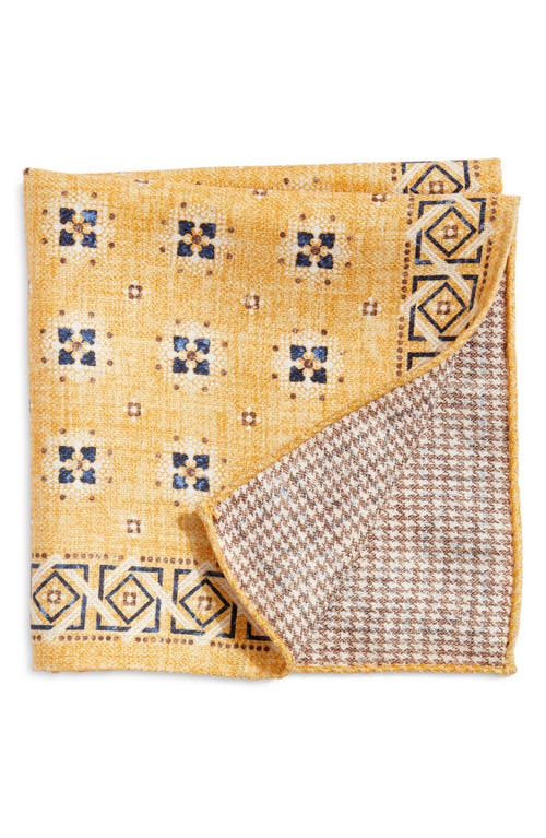 Neat & Houndstooth Prints Reversible Silk Pocket Square in Yellow