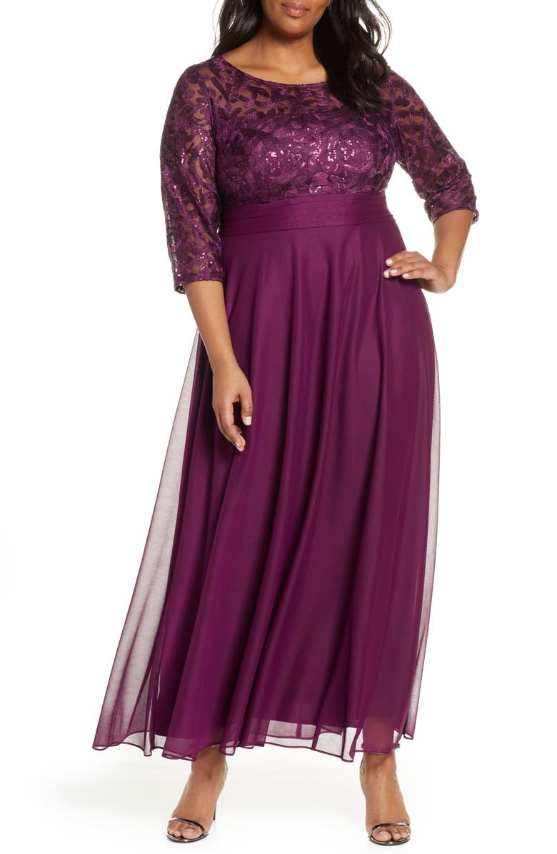 Alex Evenings Sequin Embroidered Chiffon A-Line Gown (Plus Size ...