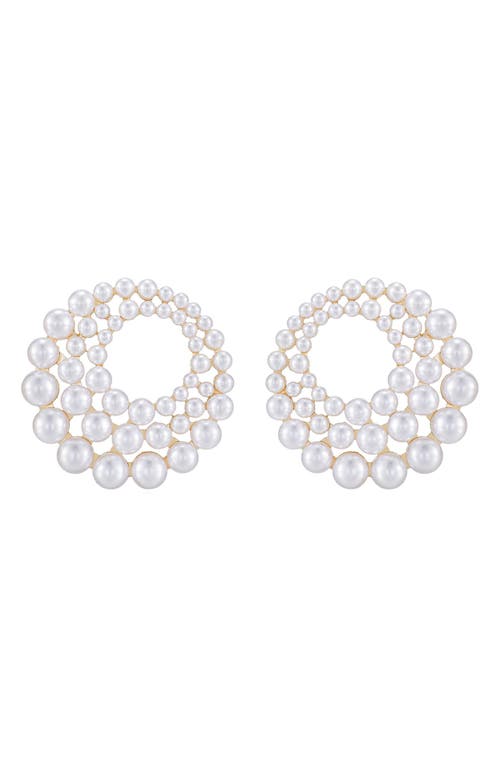 Ettika Imitation Pearl Statement Frontal Hoop Earrings in Gold at Nordstrom