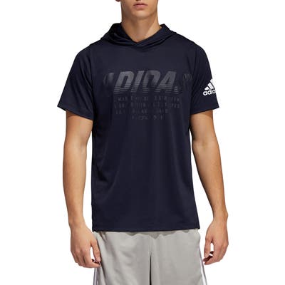 Adidas Freelift Stretch Short Sleeve Hoodie, Blue