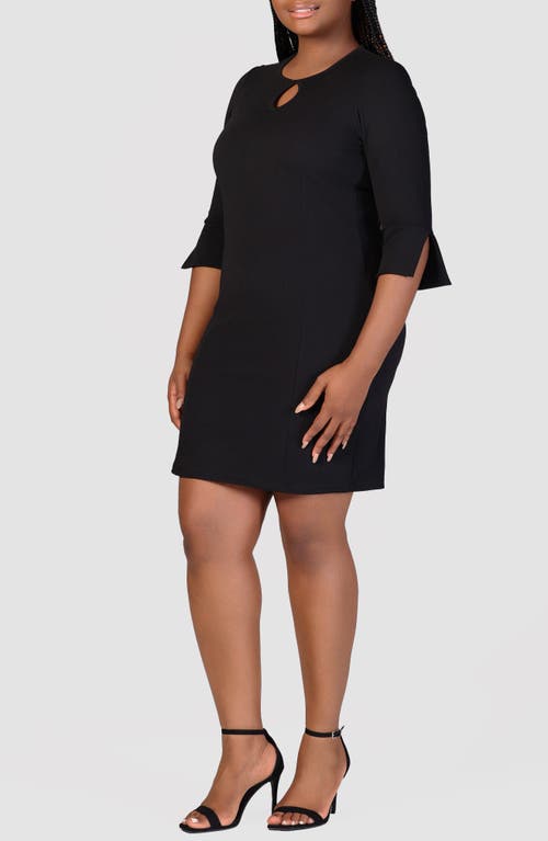 24seven Comfort Apparel Plus Size Three Quarter Sleeve Ruched Tulip Hem Mini Dress In Black