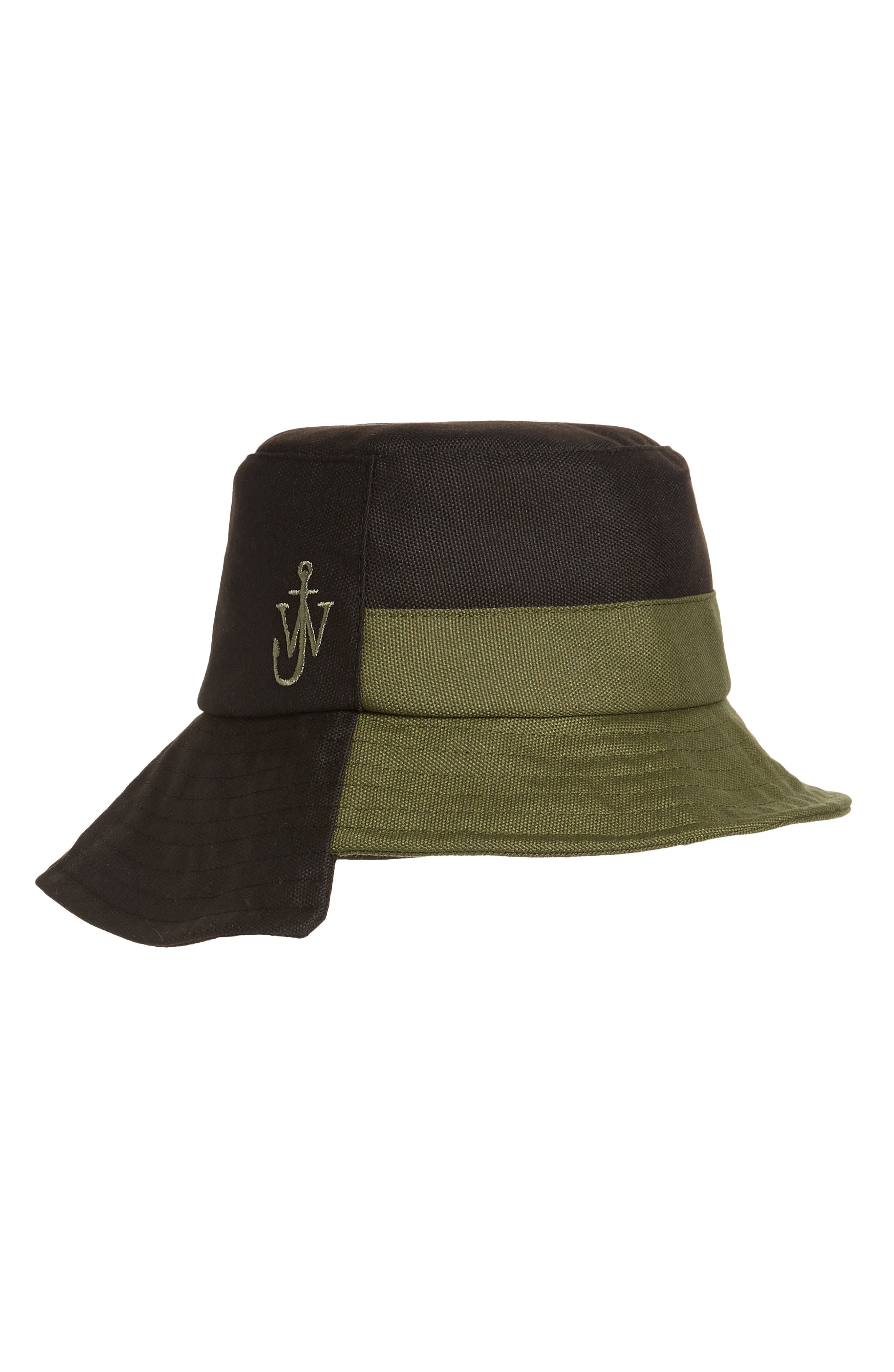 JW Anderson Asymmetrical Colorblock Bucket Hat in Black/Green