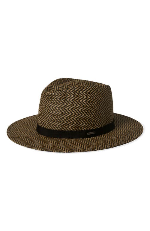 Brixton Carolina Herringbone Straw Packable Sun Hat In Black/natural