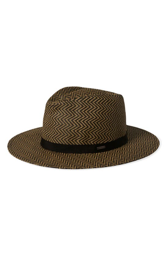 Shop Brixton Carolina Herringbone Straw Packable Sun Hat In Black/ Natural
