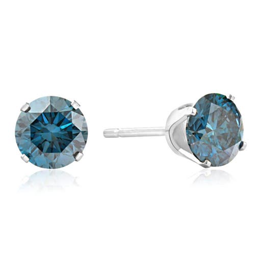 Bliss Diamond 1 1/4 Ct T.w. Round Blue Diamond Studs In 14k White Gold