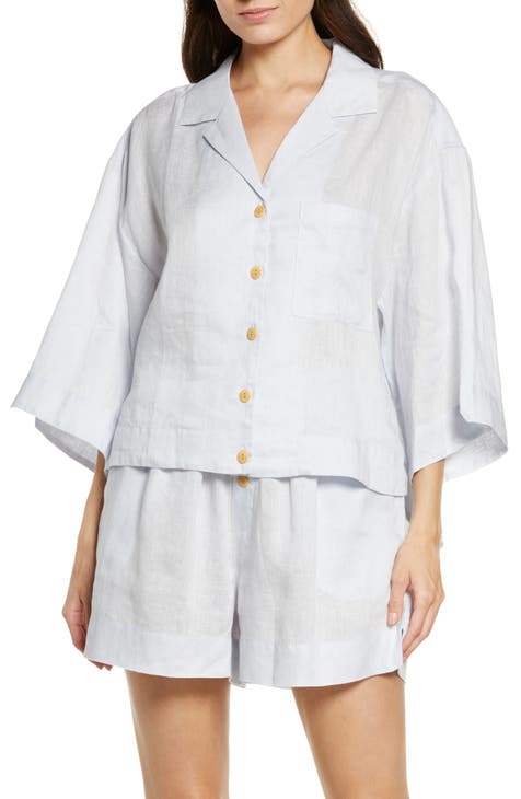 LINEN Pajama AMELIA Linen Top and Linen Shorts, Linen Slip Dress